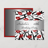 Black White Red Lips nodigen Birthday Party uit Kaart (Voorkant / Achterkant)