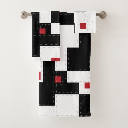 Black White Red Modern  patchwork Bad Handdoek (Insitu)