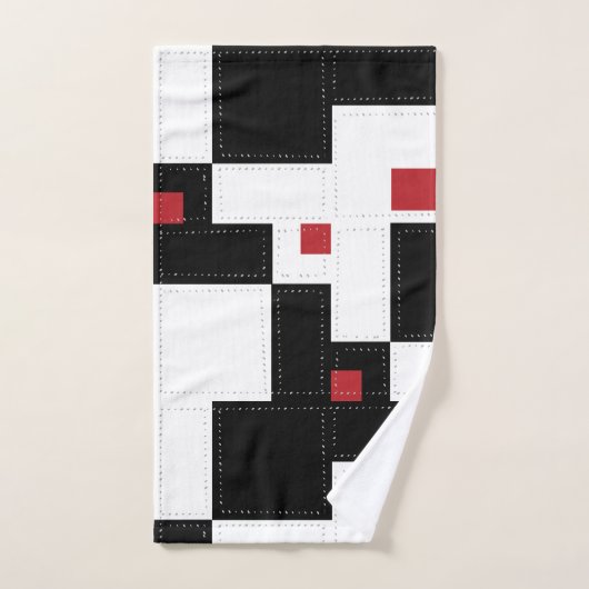 Black White Red Modern  patchwork Bad Handdoek (Handdoek)