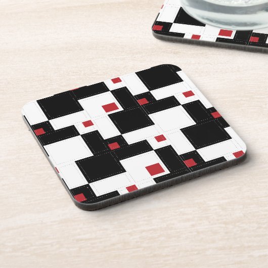 Black White Red Modern  patchwork Bier Onderzetter (Linkerzijde)