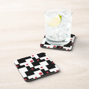 Black White Red Modern  patchwork Bier Onderzetter