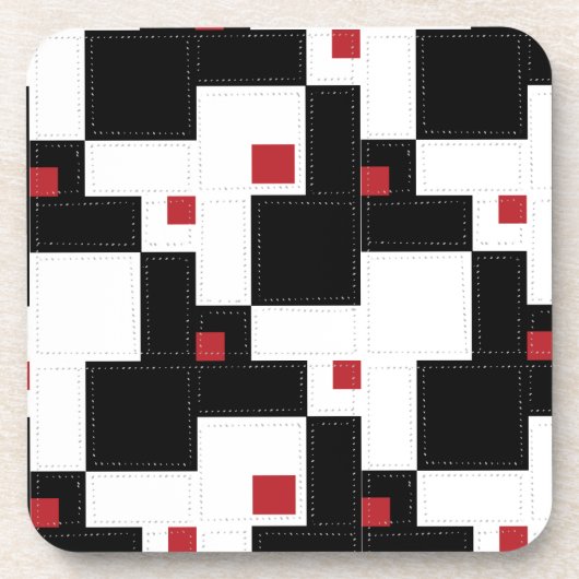 Black White Red Modern  patchwork Bier Onderzetter (Voorkant)