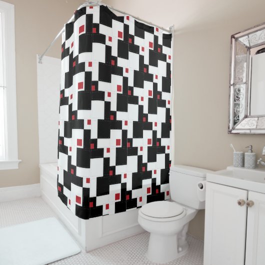 Black White Red Modern  patchwork Douchegordijn (In situ)