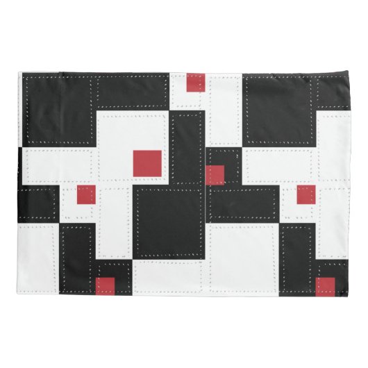 Black White Red Modern patchwork Kussensloop (Achterkant-Links)