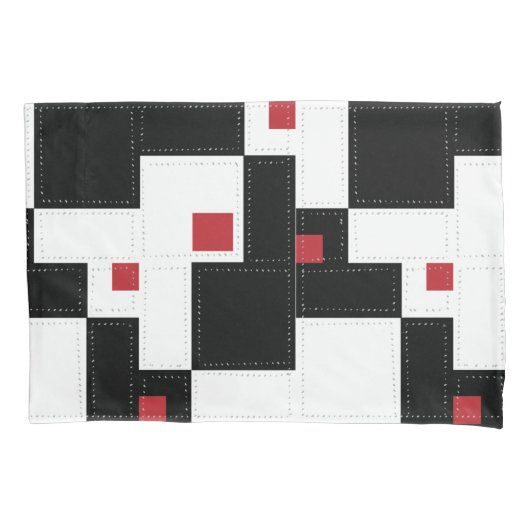 Black White Red Modern patchwork Kussensloop (Voorkant-Links)