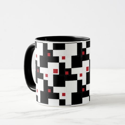 Black White Red Modern  patchwork Mok (Voorkant links)