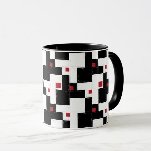 Black White Red Modern  patchwork Mok (Voorkant rechts)