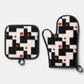 Black White Red Modern patchwork Ovenwant & Pannenlap Set (Voorkant)