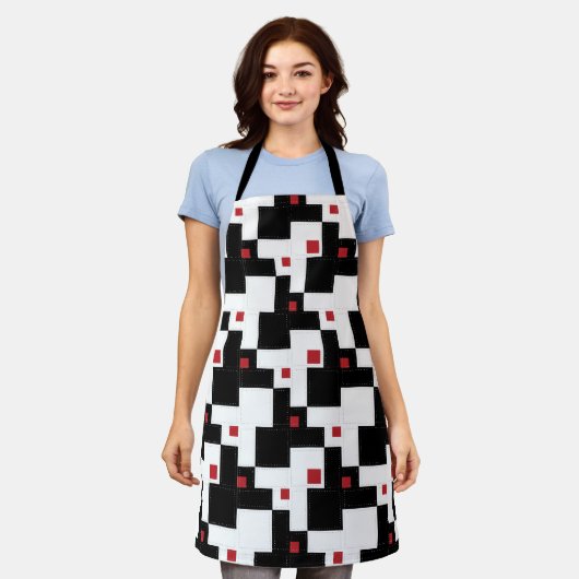 Black White Red Modern  patchwork Schort (Gedragen)