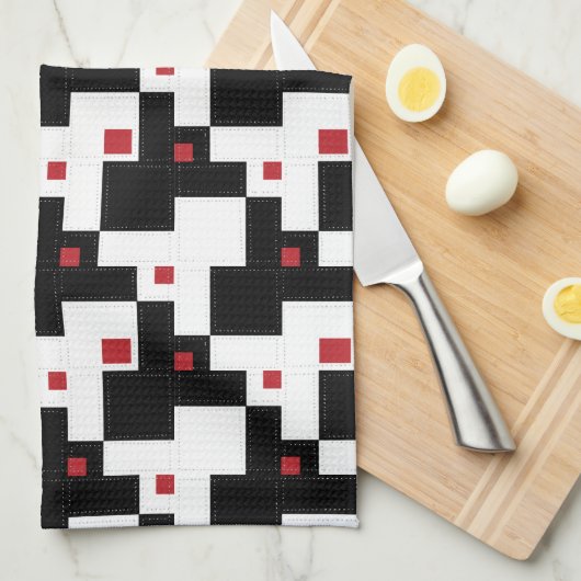 Black White Red Modern patchwork Schort Theedoek (Quarter Fold)