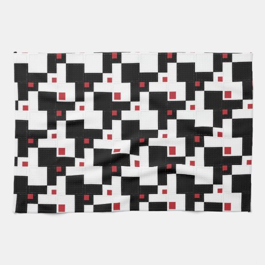 Black White Red Modern  patchwork Schort Theedoek (Horizontaal)