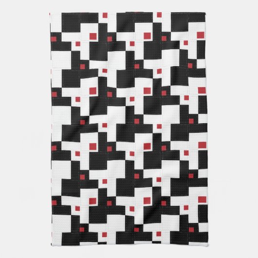 Black White Red Modern  patchwork Schort Theedoek (Verticaal)