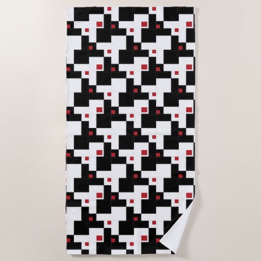 Black White Red Modern  patchwork Strandlaken (Voorkant)
