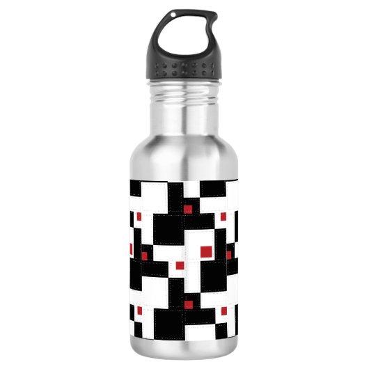 Black White Red Modern patchwork Waterfles (Voorkant)