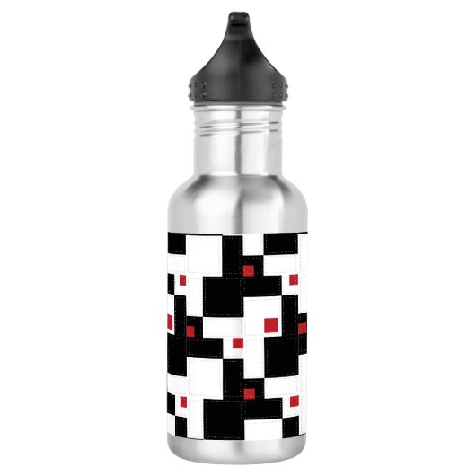 Black White Red Modern  patchwork Waterfles (Rechts)