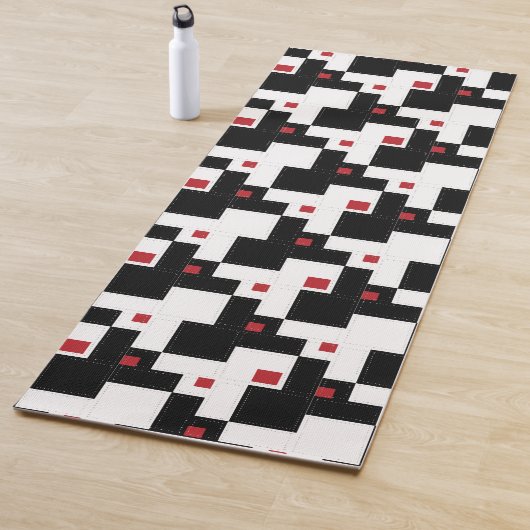 Black White Red Modern patchwork Yogamat (In situ)