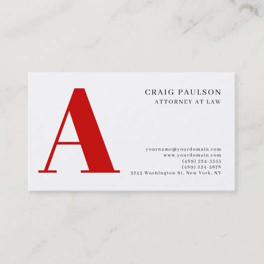 Black White Red Monogram Attorney Business Card Visitekaartje (Voorkant)