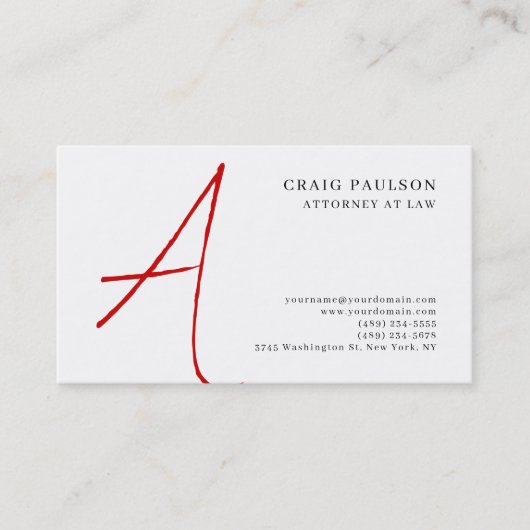 Black White Red Monogram Attorney Visitekaartje (Voorkant)