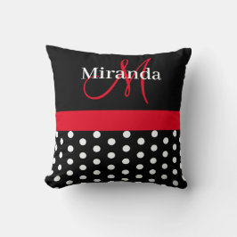 Black White Red Monogram Script Polka Dots Kussen