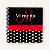Black White Red Monogram Script Polka Dots Notitieboek (Voorkant)