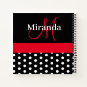 Black White Red Monogram Script Polka Dots Notitieboek (Achterkant)