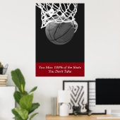 Black White Red Motivatie Basketball Sport Poster (Thuiskantoor)