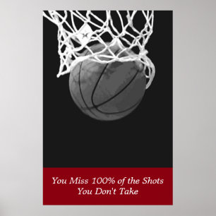 Black White Red Motivatie Basketball Sport Poster