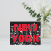 Black White Red New York City Night Briefkaart (Staand voorkant)