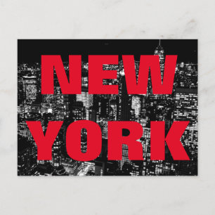 Black White Red New York City Night Briefkaart