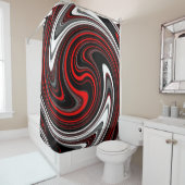 Black White Red Paint Swirl Douchegordijn (In situ)