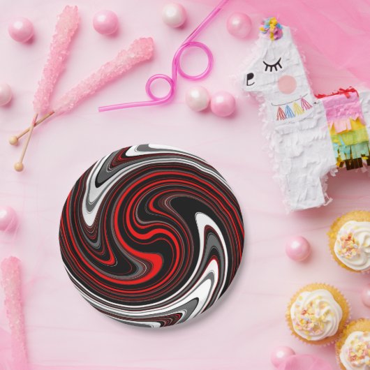 Black White Red Paint Swirl Papieren Bordje (Feest)