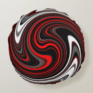 Black White Red Paint Swirl Rond Kussen