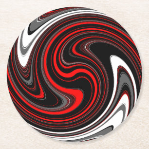 Black White Red Paint Swirl Ronde Kartonnen Onderzetter