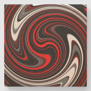 Black White Red Paint Swirl Stenen Onderzetter