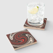 Black White Red Paint Swirl Stenen Onderzetter (Zijkant)
