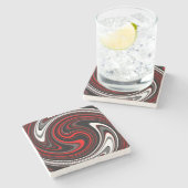 Black White Red Paint Swirl Stenen Onderzetter (Zijkant)