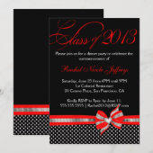 Black White Red Polka Dot Afstuderen Invitation Kaart (Voorkant / Achterkant)