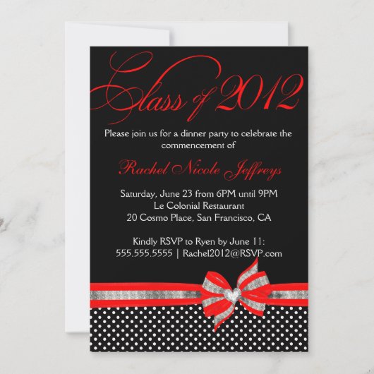 Black White Red Polka Dot Afstuderen Invitation Kaart (Voorkant)