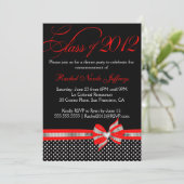 Black White Red Polka Dot Afstuderen Invitation Kaart (Staand voorkant)