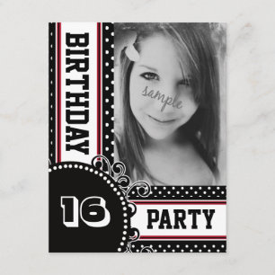 Black White Red Polka Dot Girl's Party Foto Kaart