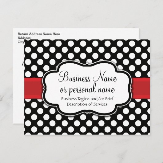 Black White Red Polka Dot Retro Cute Consultant Uitnodiging Briefkaart (Voorkant / Achterkant)
