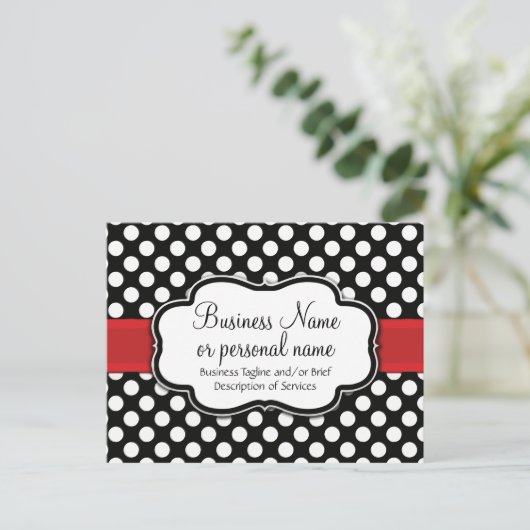 Black White Red Polka Dot Retro Cute Consultant Uitnodiging Briefkaart (Staand voorkant)