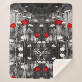 Black White Red Poppies Floral Sjabloon Flowers Sherpa Deken