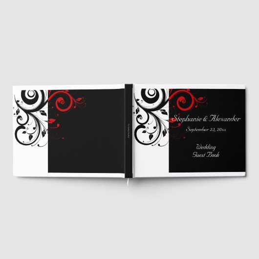 Black White Red Reverse Swirl Weddenschap Gastenboek (Volledig)