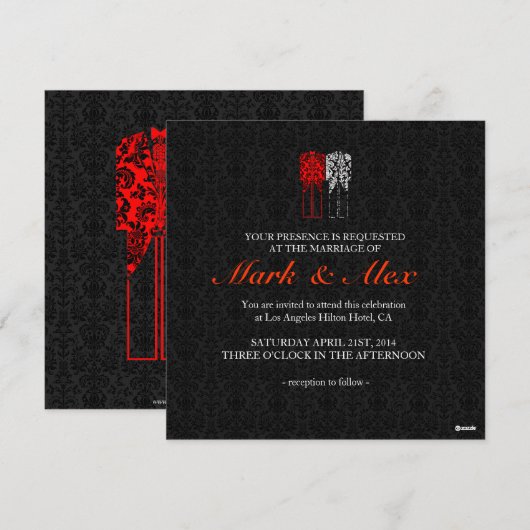 Black White & Red Same-Sex Couples Wedding Invite Kaart (Voorkant / Achterkant)