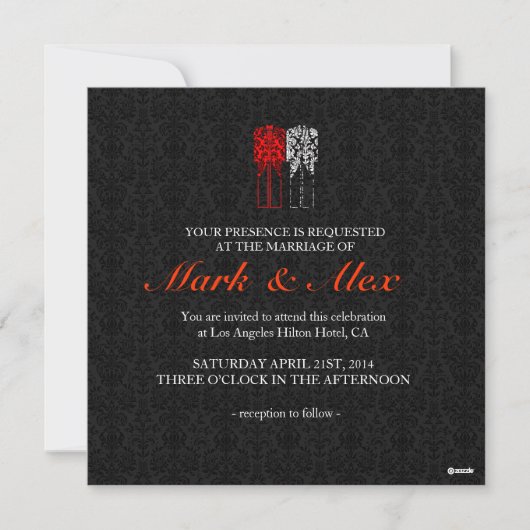 Black White & Red Same-Sex Couples Wedding Invite Kaart (Voorkant)