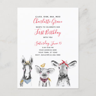 Black White Red Script Boerderij Birthday Invitati Uitnodiging Briefkaart