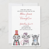 Black White Red Script Circus 1st Birthday Party Kaart (Voorkant)