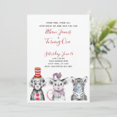 Black White Red Script Circus 1st Birthday Party Kaart (Staand voorkant)