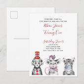 Black White Red Script Circus 1st Birthday Party Uitnodiging Briefkaart (Voorkant / Achterkant)